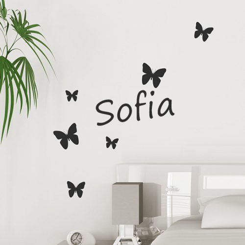 borboletas e nome em vinil de parede